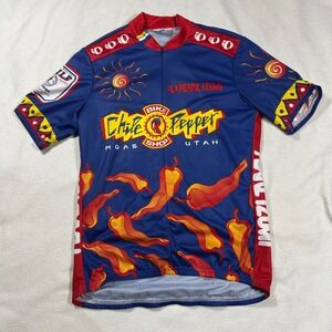 Pearl Izumi Cycling Jersey Mens Large Blue Chile Pepper Moab Utah Bike Shop Zip